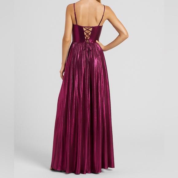 🆕✨City Studio Magenta Pleated Gown Long Formal Dress 9/10 Shiny Satin Prom Maxi - Picture 3 of 17